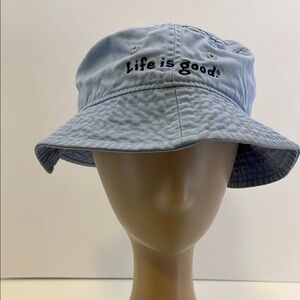 LIFE IS GOOD Blue Cotton Bucket Hat W/ Smiling Sunglasses Face on Top Size 4-7
